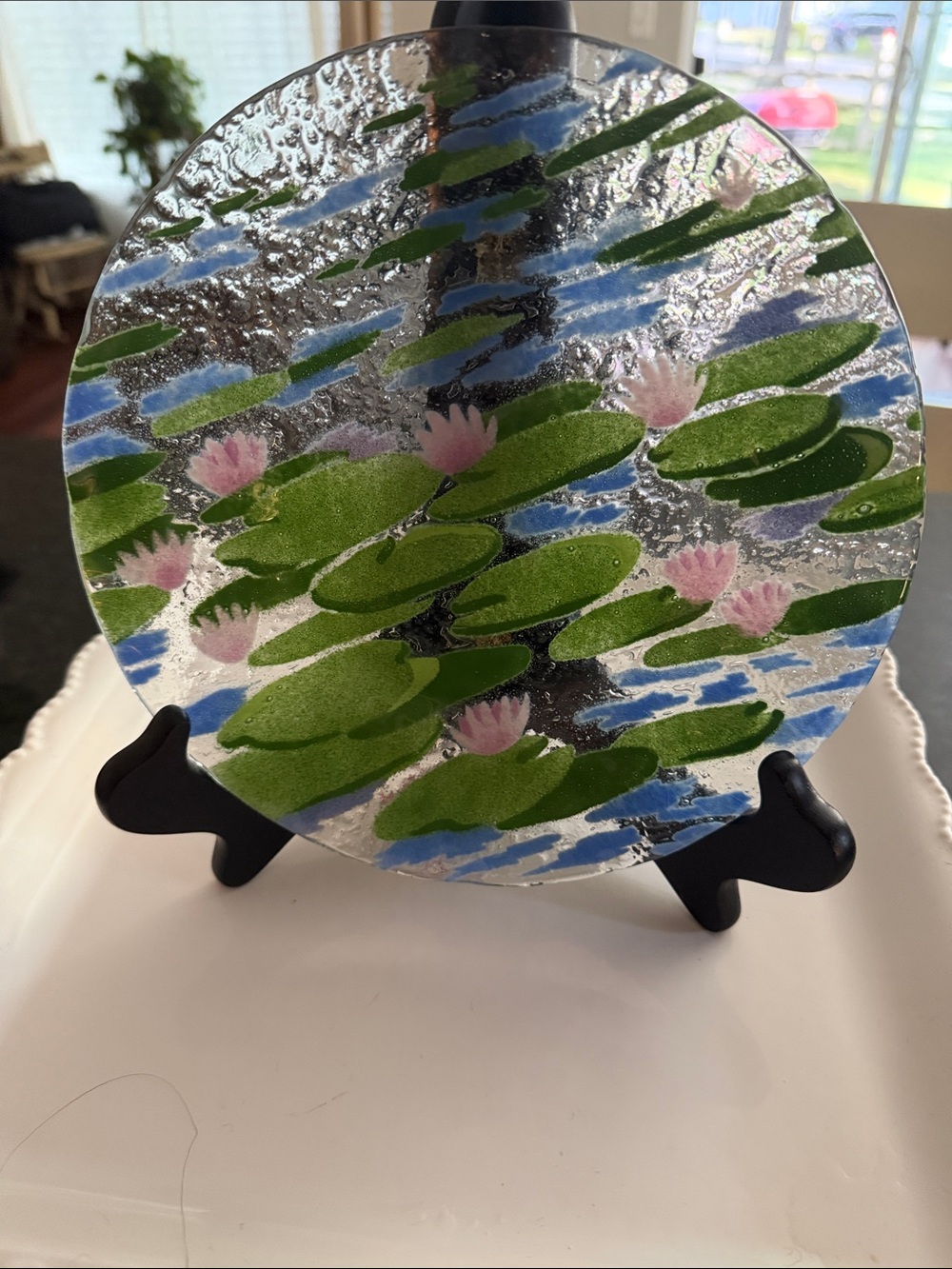 Anne C. Ross Handcrafted Fused Art Glass Water Lilies Plate / Shallow Bowl